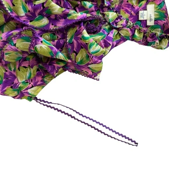 Odille Anthropologie 100% Silk Floral Ruffle Blouse Sleeveless Girly‎ Coquette - Picture 12 of 15